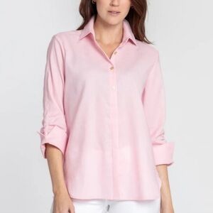 $280 NWT Hinson Wu 3/4 Sleeve Zoey Linen Button Down Top in Soft Pink Sz L